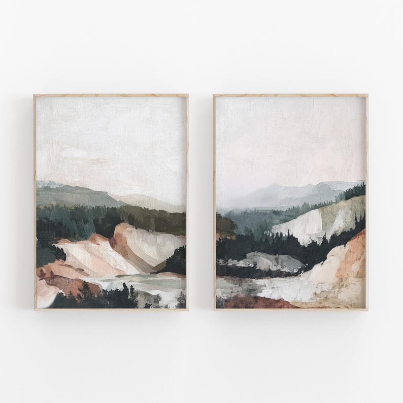 Neutral Landscape Painting Set of 2, Abstract Acrylic Print, Printable ...