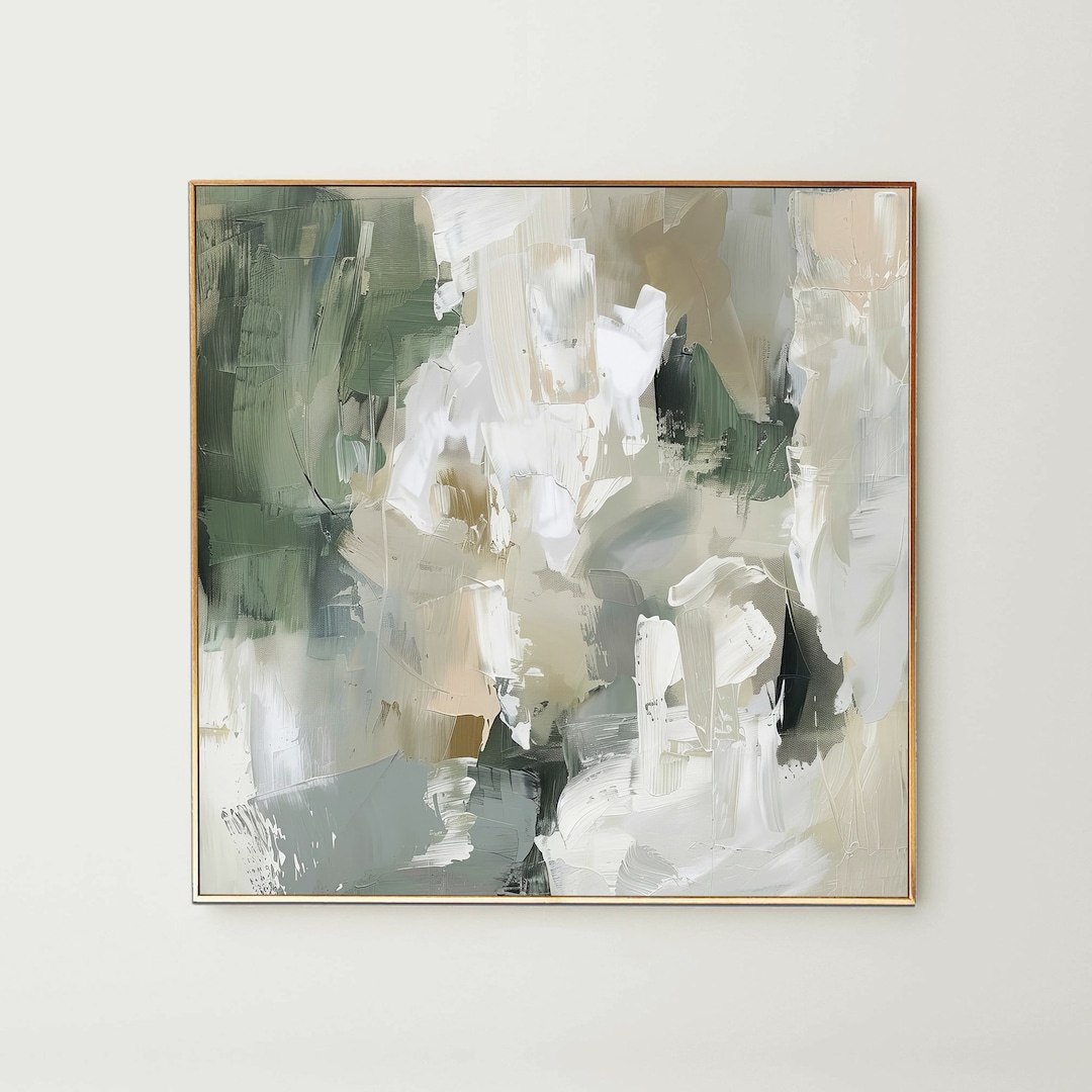 Large Abstract Print, Neutral Beige Green Abstract Painting, Modern