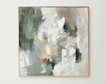 Large Abstract Print, Neutral Beige Green Abstract Painting, Modern Decor INSTANT DOWNLOAD Printable Wall Decor