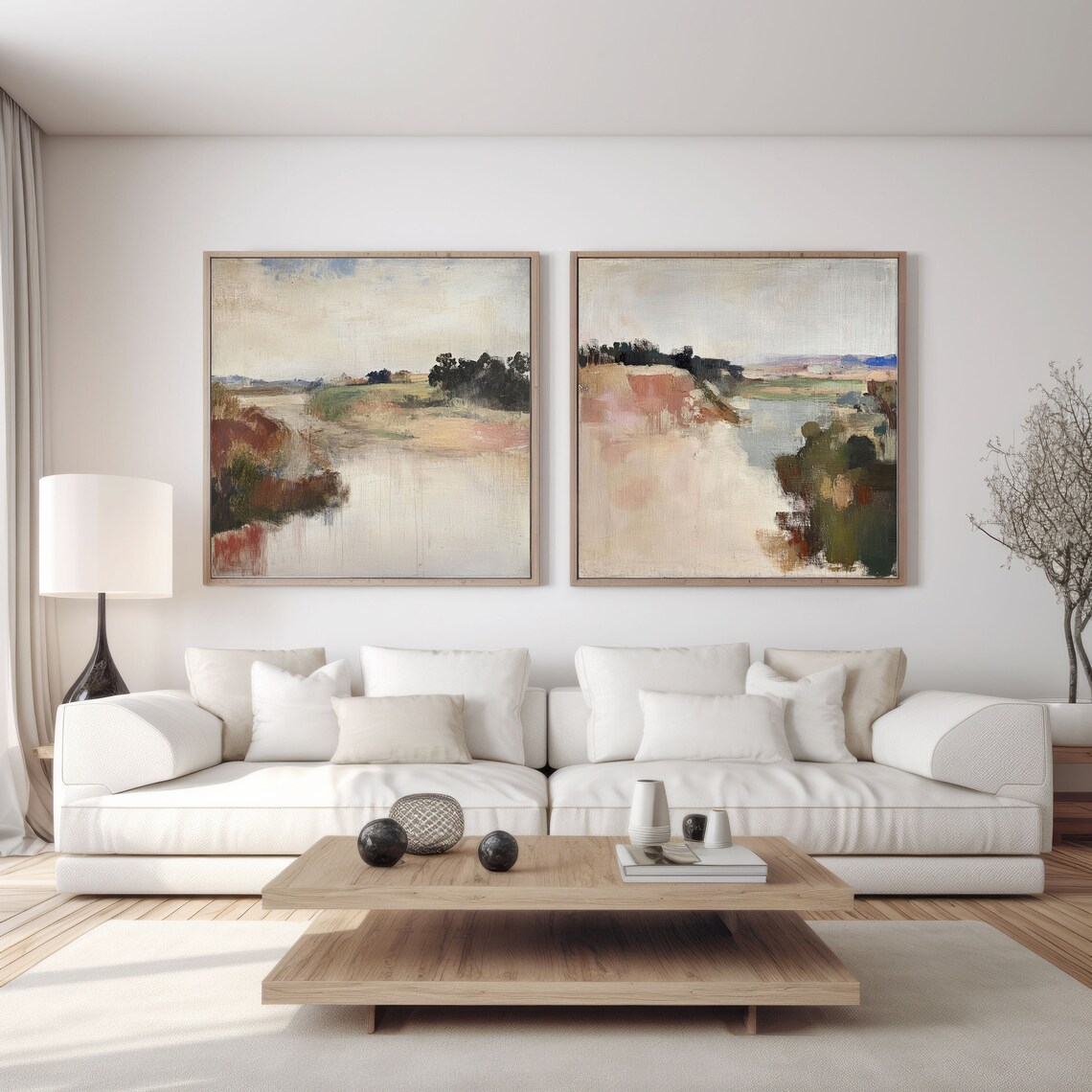 Abstract Landscape Painting Set of 2 Square Prints, Abstract Acrylic ...