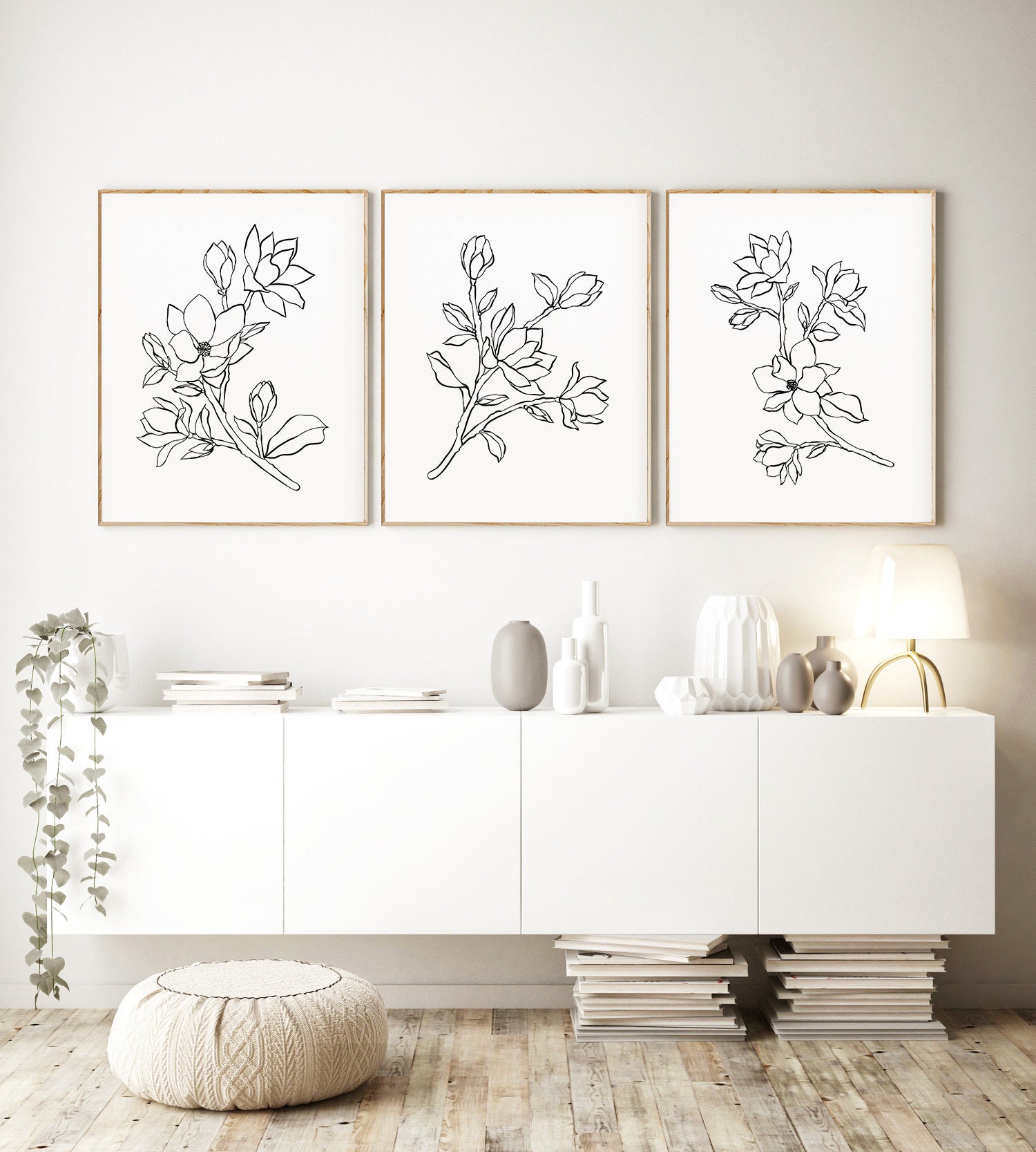 Magnolia Drawing Print Set of 3 Botanical Line Art Instant - Etsy
