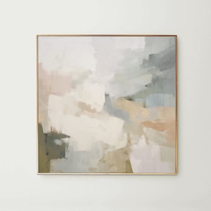 Impressão artística abstrata em bege neutro e verde-menta | Pintura acrílica | Pôster minimalista moderno | Decoração de parede em tela esticada