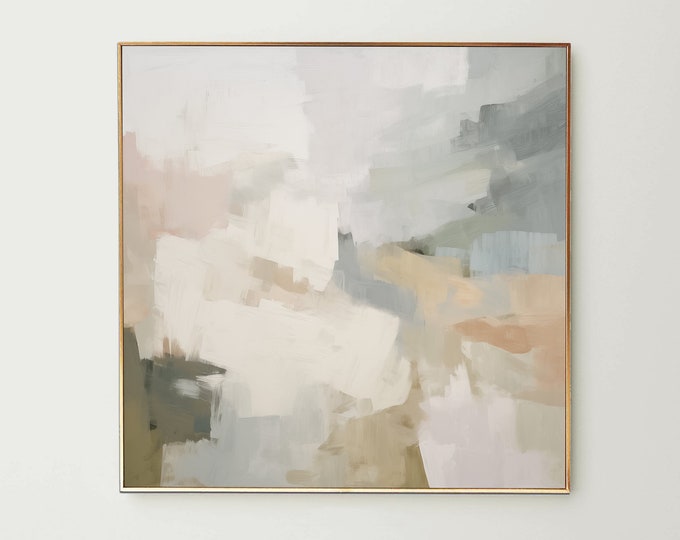 Neutral Beige Mint Green Abstract Art Print | Acrylic Painting | Modern Minimalist Poster | Stretched Canvas Wall Decor