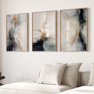 Conjunto de 3 impressões abstratas em mármore, arte neutra, impressão moderna, pintura temperamental, pôster minimalista moderno, decoração de parede para impressão