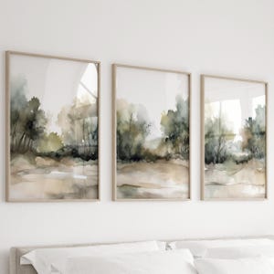 Abstract Landscape Painting Set of 3, Neutral Print, Sage Pastel Green, Modern Minimalist Poster, Printable Wall Decor