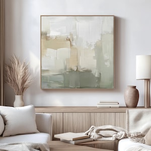 Impressão de arte abstrata verde sálvia | Pintura acrílica | Pôster minimalista moderno | Decoração de parede em tela esticada