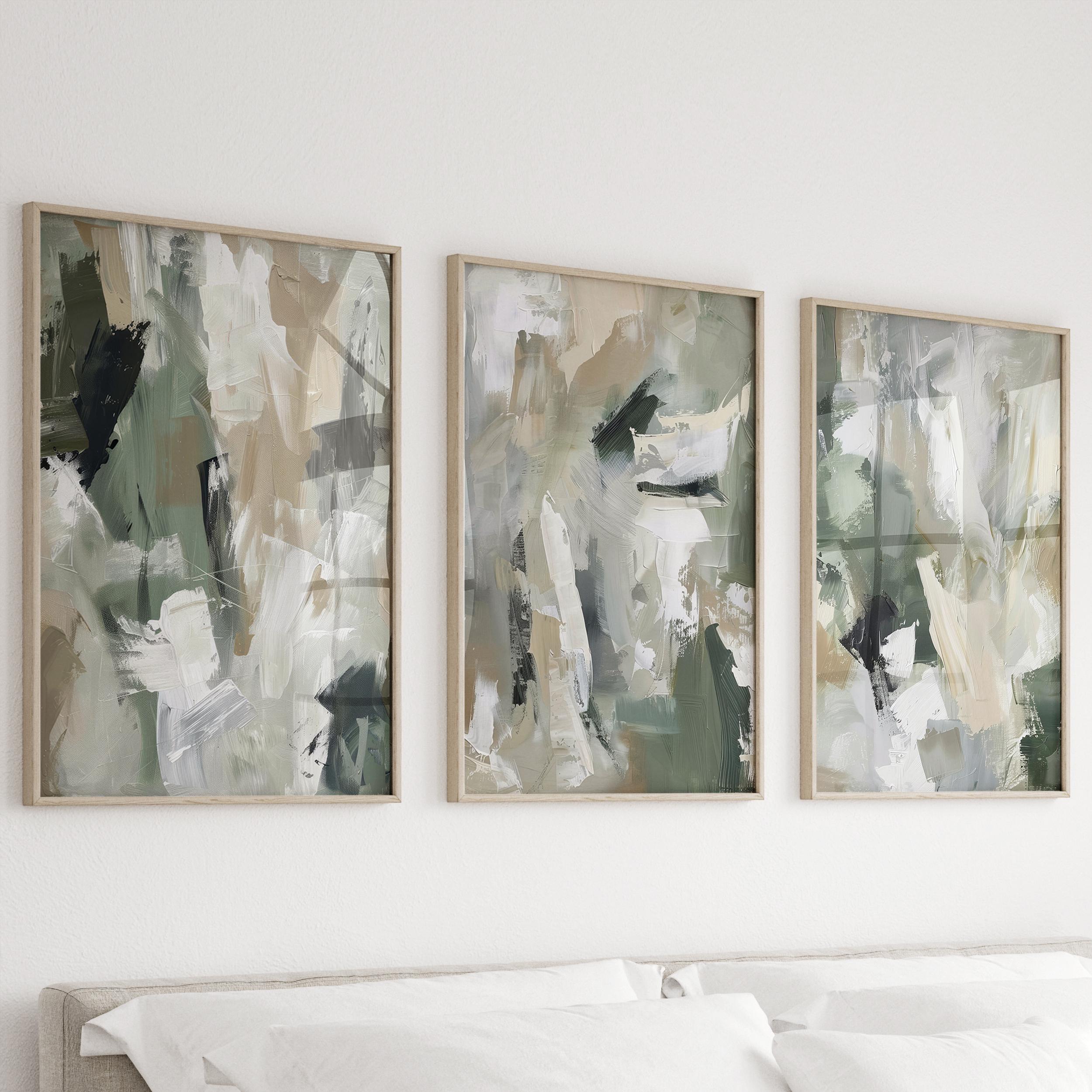 Abstract Green Beige Art Print Set of 3 | Acrylic Painting | Modern ...