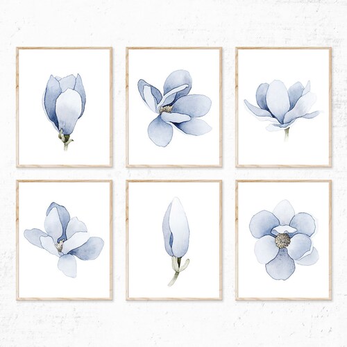 Blue Magnolias Watercolor Print Set of 6 Instant Art INSTANT - Etsy