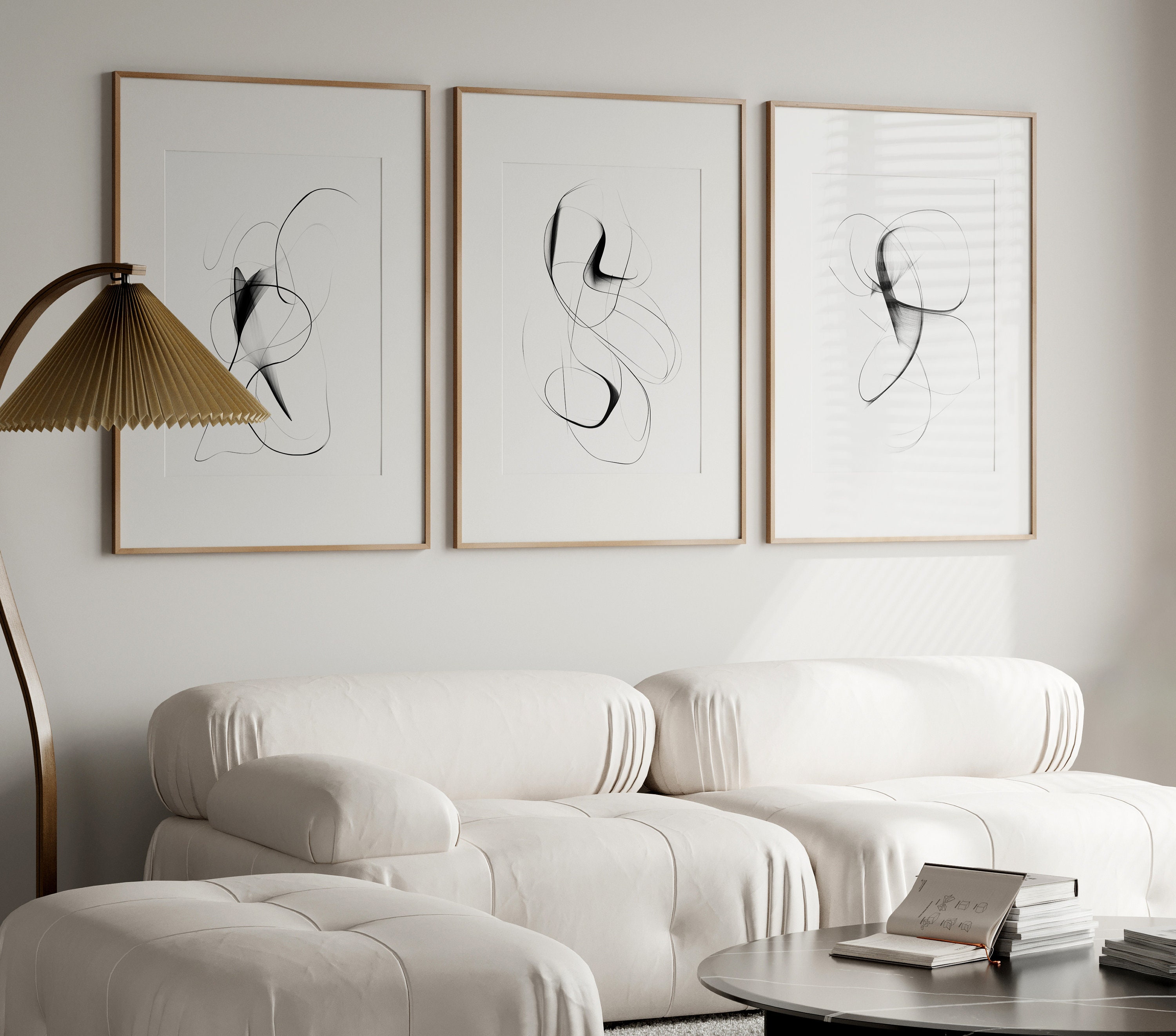 Line Art Abstract Print Set of 3, Neutral Art, Nordic Modern Printable ...