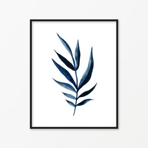Set of 3 Navy Blue Palm Leaves Watercolor Digital Print - Etsy