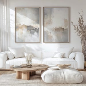 Weiß Abstrakte Acrylmalerei Set von 2, Kunstdruck, druckbare Kunst, modernes minimalistisches Poster, druckbares Wanddekor