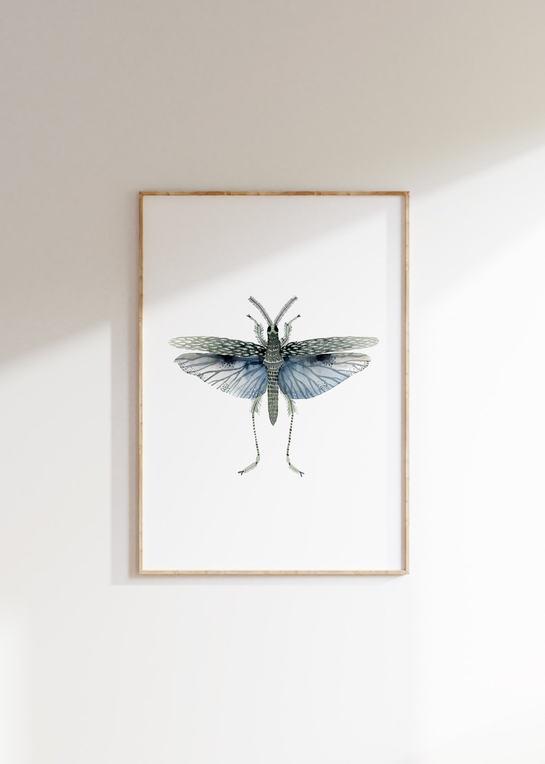 Blue Insect Moth watercolour Digital Print Instant Art INSTANT DOWNLOAD Printable Wall Decor image 1