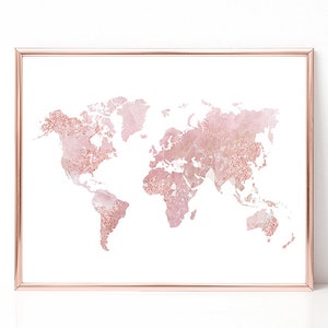 Blush Pink World Map Print Instant Art INSTANT DOWNLOAD Printable Wall Decor