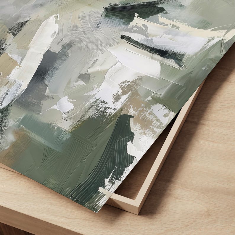 Abstract Green Beige Art Print Set of 3 | Acrylic Painting | Modern ...