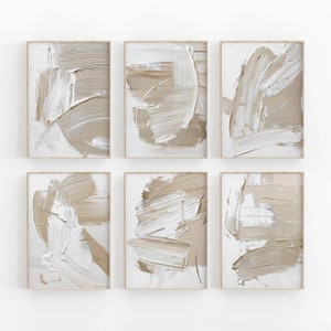 Beige White Abstract Gallery Wall Print Set of 6, Printable Art, Abstract Painting, Modern Minimalist Poster, Printable Wall Decor