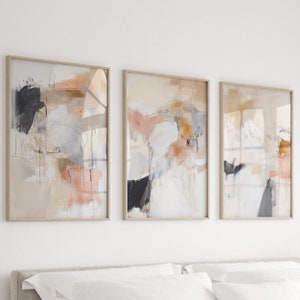 Conjunto de 3 impressões de pinturas acrílicas abstratas, arte neutra pastel, impressão moderna, pôster minimalista, decoração de parede para impressão