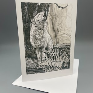 Wolf, Grußkarte, Mac Tíre, Son of the Earth, Tuschezeichnung, Druck von Originalzeichnung. Irischer Künstler, Skizze, Tier