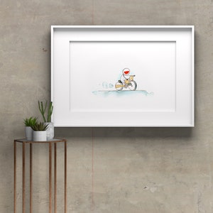 Motorbike art print, cartoon illustration- optional personal message