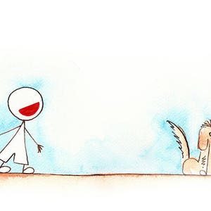 Man and dog cartoon illustration print  wall art- optional personalisation- optional personal message