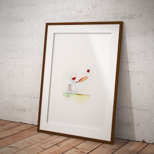 Impression d'art cricket A5, A4 - personnage de bonhomme allumette, dessin animé sans cadre ou peinture encadrée - personnalisation facultative