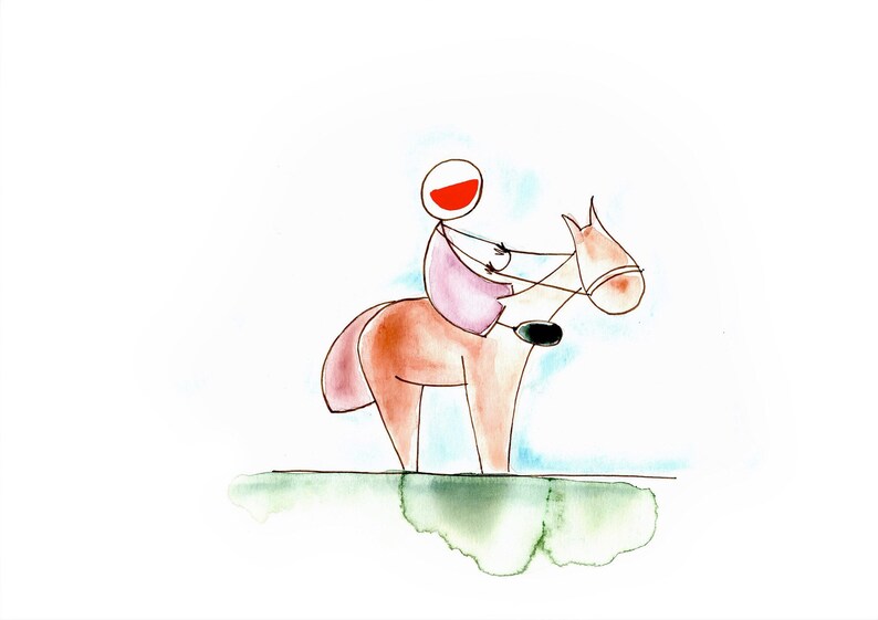 Pony horse riding equestrian art print nursery art optional personal message