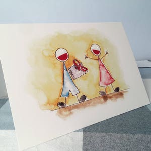 A5 personalised valentine greeting card -  for her cartoon illustration, gift giving- optional personalisation