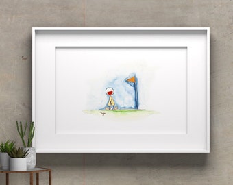 Fun Cartoon Golf illustrated art print- optional personal message