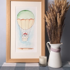 Hot air balloon art print unframed  childrens bedroom art, fun painting various sizes- optional personalisation