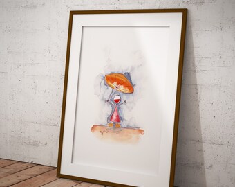 Rainy weather umbrella illustrated art print- optional personal message