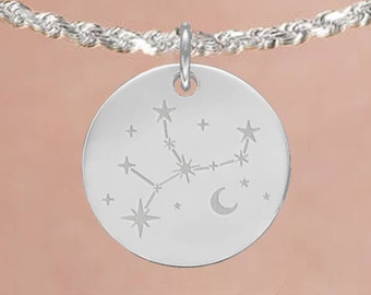 Personalised Virgo Constellation Necklace in Sterling Silver, Zodiac Necklace, Hand Drawn Constellation, Virgo Astrological Sign