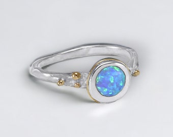 Sterling Silver Organic Blue Opal Ring with Personalised Watercolour Card