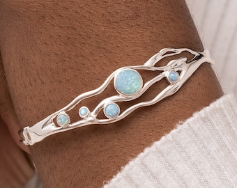 Molten Sterling Silver Blue Opal Bangle