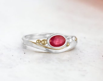 Sterling Silver Organic Ruby Ring with Personalised Watercolour Card