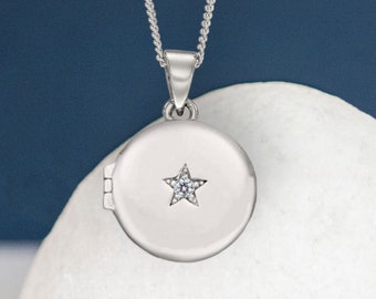 Personalised Small Star Locket in Sterling Silver, Two Photo Locket, Engraved Silver Locket, Keepsake Memorial Jewellery Necklace