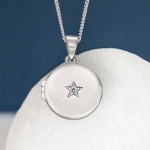 Personalised Small Star Locket in Sterling Silver, Two Photo Locket, Engraved Silver Locket, Keepsake Memorial Jewellery Necklace