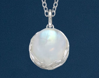 Genuine Rainbow Moonstone Necklace in Sterling Silver, Organic Jewellery, Silver Moonstone Necklace, Rainbow Moonstone