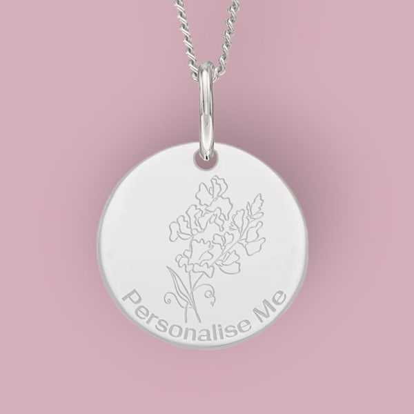 Personalised Sweet Pea Necklace in Sterling Silver, Nature Inspired Flower Necklace, Botanical, Hand Drawn Flower