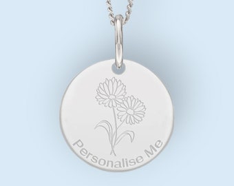 Personalised Aster Necklace in Sterling Silver, Nature Inspired Flower Necklace, September Birth Flower, Botanical, Hand Drawn Flower