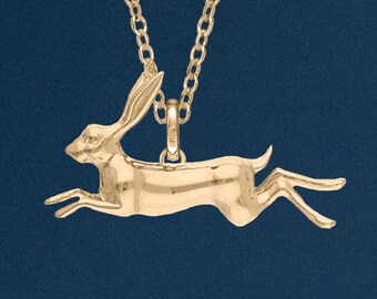 Hare Necklace in 18ct Gold Plated Sterling Silver, Cute Fun and Quirky Rabbit Jewellery, Gold Hare, Nature Inspired Animal Pendant