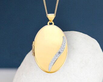 Genuine Diamond Locket in 9ct Gold, Two Photo Locket, Gold Locket, Keepsake Memorial Jewellery Necklace, 9ct Yellow Gold, 9ct White Gold