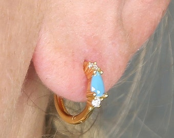 18ct Gold Plated Turquoise Huggie Hoop Earrings