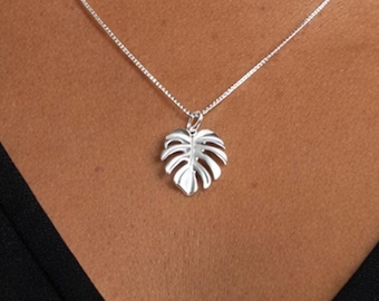 Personalised Sterling Silver Monstera Leaf Pendant Necklace