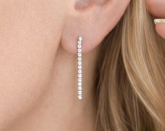 Sterling Silver Cubic Zirconia Bar Drop Earrings