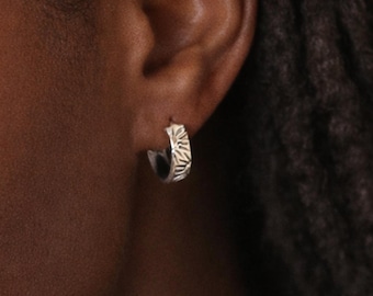 Small Sterling Silver Sunbeam Hoop Earrings: Oxidized Celestial Jewelry
