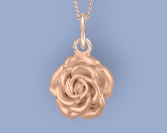 Tiny Rose Necklace in 18ct Rose Gold Plated Sterling Silver, Nature Inspired Flower Necklace, June Birth Flower, Botanical