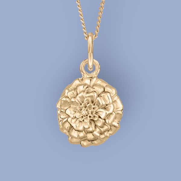 Tiny Marigold Necklace in 18ct Gold Plated Sterling Silver, Cute Flower Jewellery, Gold Marigold, Nature Inspired, October Birth Flower