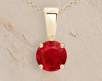 Genuine Ruby Necklace in 9ct Gold, Ruby Birthstone, 40th Wedding Anniversary Gift, July Birthday