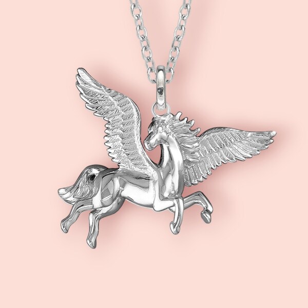 Pegasus Necklace in Sterling Silver, Flying Horse Pendant, Fantasy Jewellery, Greek Mythology Gift