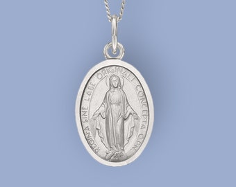 Miraculous Medal Necklace in Sterling Silver, Double Sided, Our Lady of the Graces, Mary Medallion, The Virgin Mary