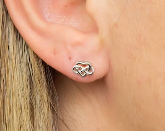 Dainty Sterling Silver Celtic Heart Stud Earrings